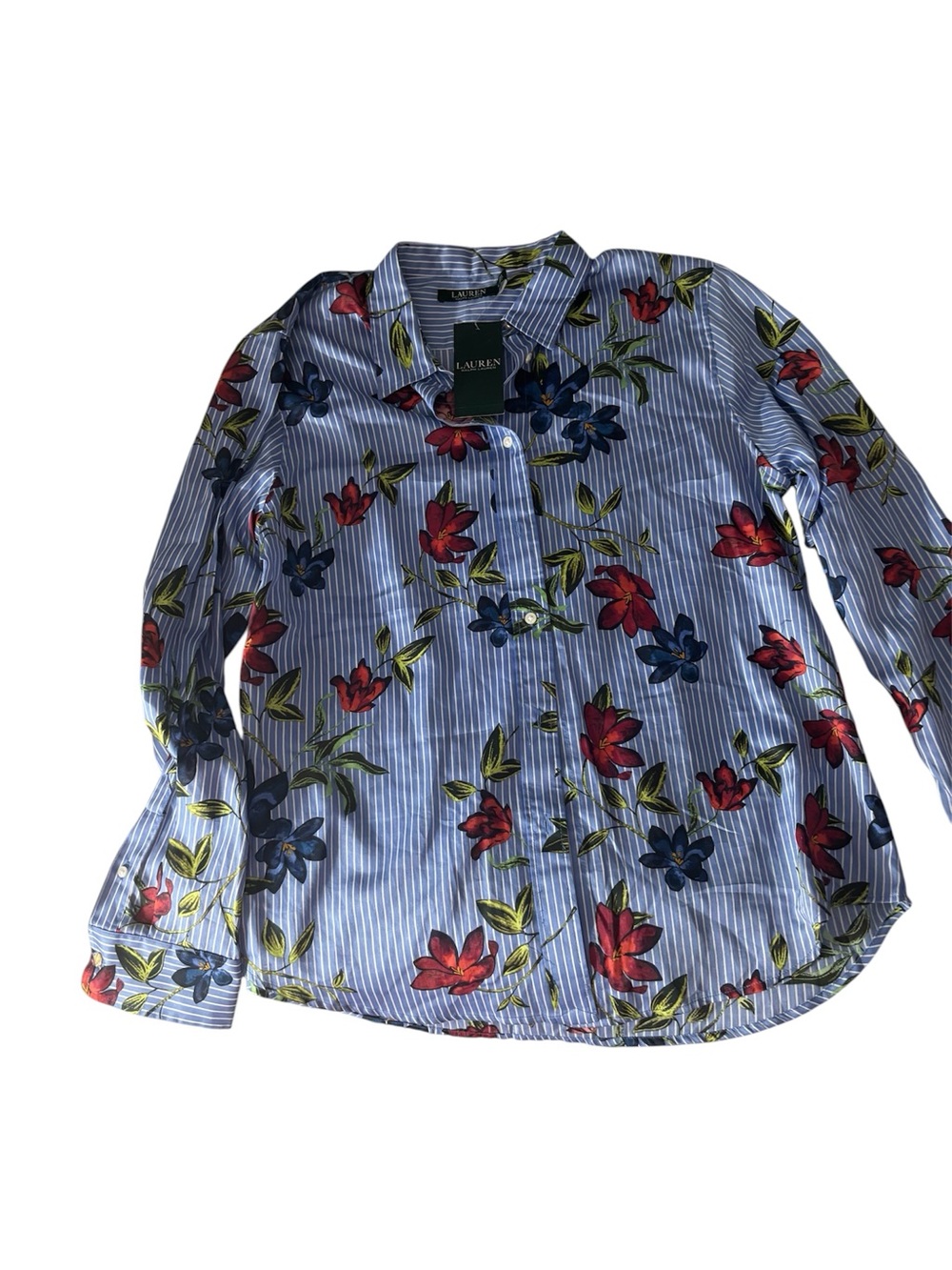 Ralph Lauren Blue Striped Floral Button-Down Shirt for Kids